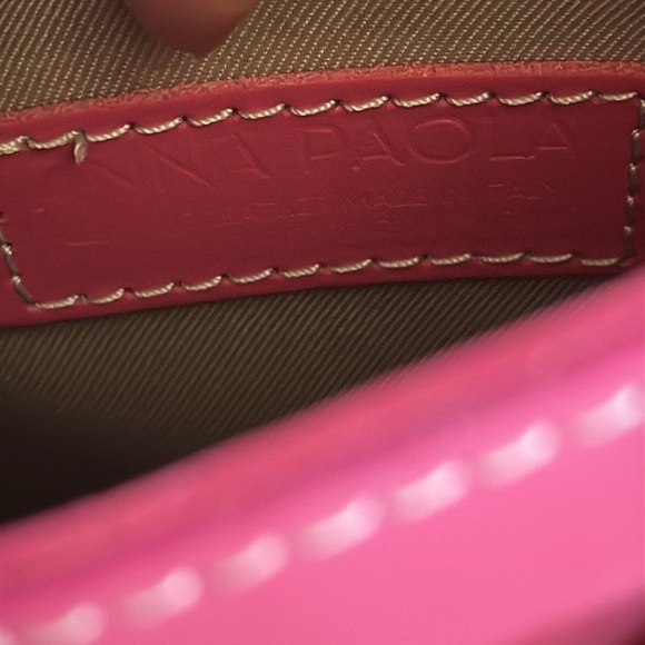 New Anna Paola Leather Crossbody Handbag Fuxia Pink With Long Strap Handles - Picture 8 of 8